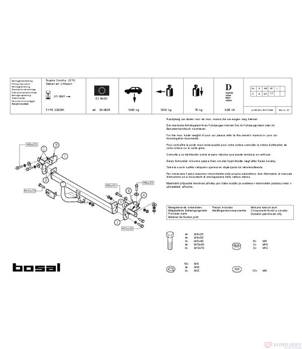 ТЕГЛИЧ TOYOTA COROLLA (1997-) СТАЦИОНАРЕН - BOSAL