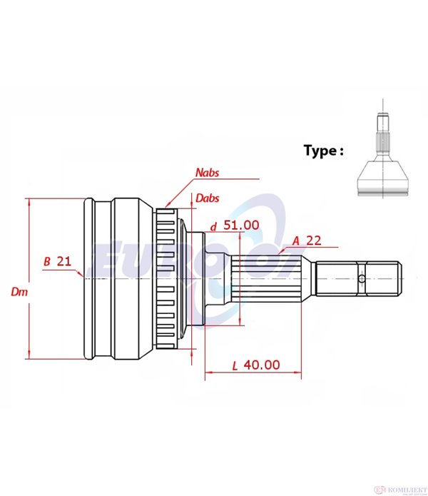 КАРЕ ПОЛУОС ВЪНШНО КОМПЛЕКТ FIAT PUNTO (1999-) 1.2 Natural Power - METELLI