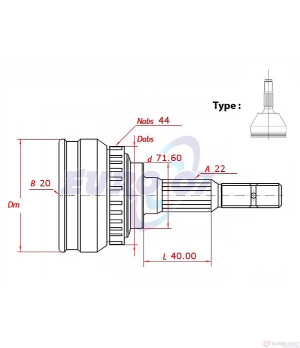 КАРЕ ПОЛУОС ВЪНШНО С ABS КОМПЛЕКТ FIAT PUNTO (1993-) 75 1.2 - METELLI