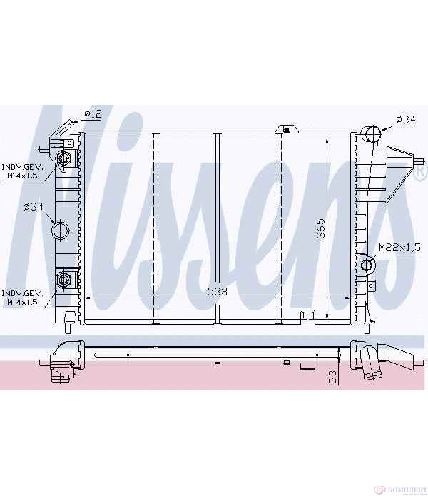 РАДИАТОР ВОДЕН OPEL VECTRA A (1988-) 2.0 i CAT - NISSENS
