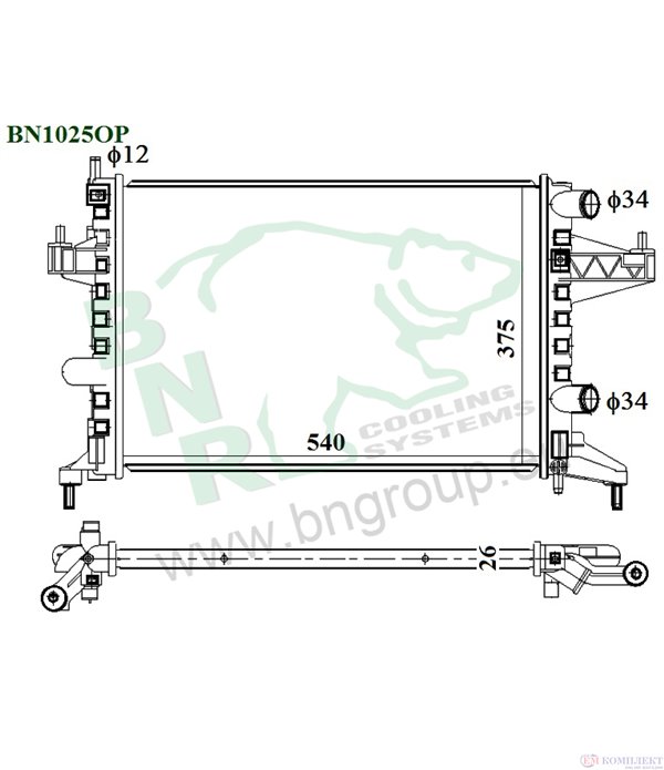 РАДИАТОР ВОДЕН OPEL COMBO (2001-) 1.6 - BNR