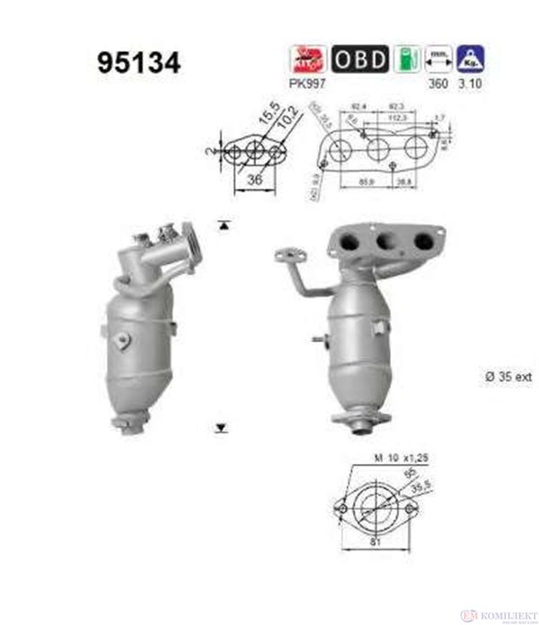 КАТАЛИЗАТОР ПРЕДЕН TOYOTA IQ (2009-) 1.0i 12V - AS