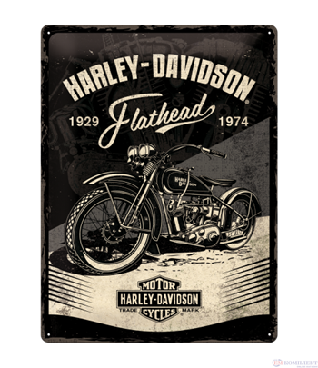 Табела ретро метална Harley Davidson Flathead black /XL/  30x40см.